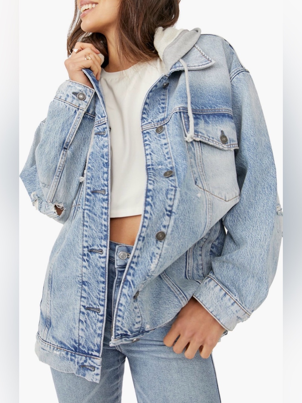 FREE PEOPLE We the Free Flawless Hooded Oversized Denim Jacket Large